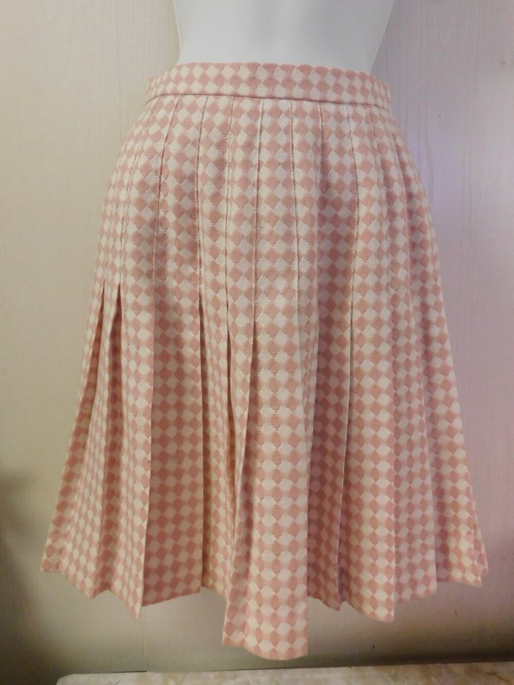 Ashley Brooke Powder Pink & White Diamond Textured Pleated Skirt sz 2P
